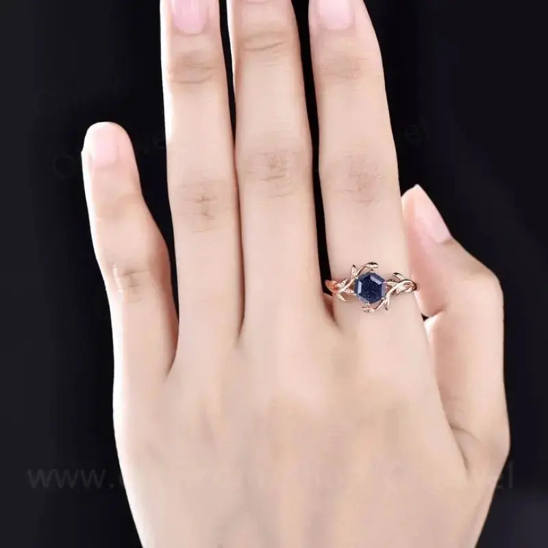2024 New Style Personality Hexagon Stone Ring Alloy Ring European and American Light Luxury Ring Versatile