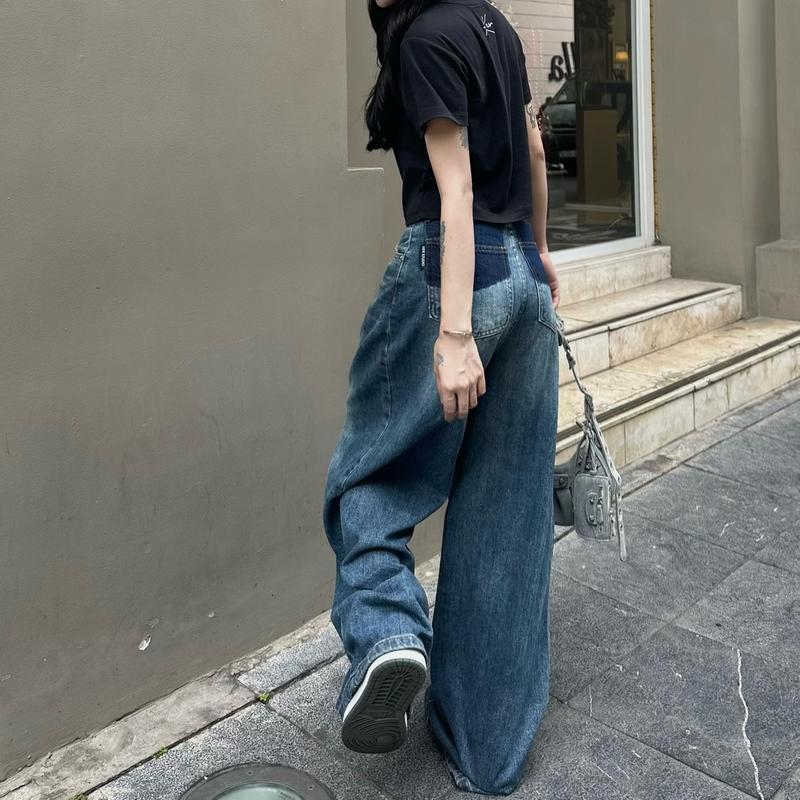 Quần Jeans Nữ Xuông Ống Rộng Thụng Túi Sau Lệch Wash Màu [Q006] Women Pants Ong Voi 6