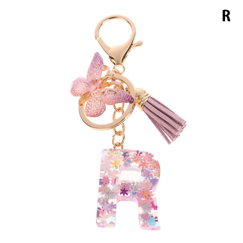 Product Introduction of A-Z Dreamy Sequin Letters Keychain For Women Tassel Butterfly Pendant Initial Keyring Purse Suspension Bags Car Key Chain 35