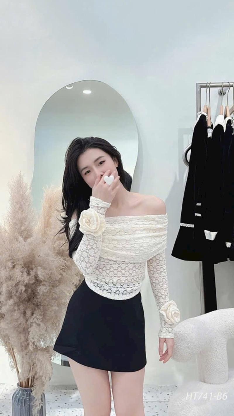 Product Introduction of Áo trễ vai ren tay hoa hot _ Áo ren trễ vai tay đính hoa sang sịn 12