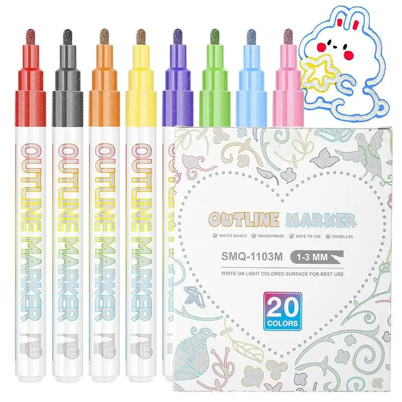 Outline Marker Pen, 1/4 Sets 12/20 Color Glitter Marker Pen, Art Craft Marker Pen, DIY Art Craft Supplies for Birthday Card & Graffiti Painting