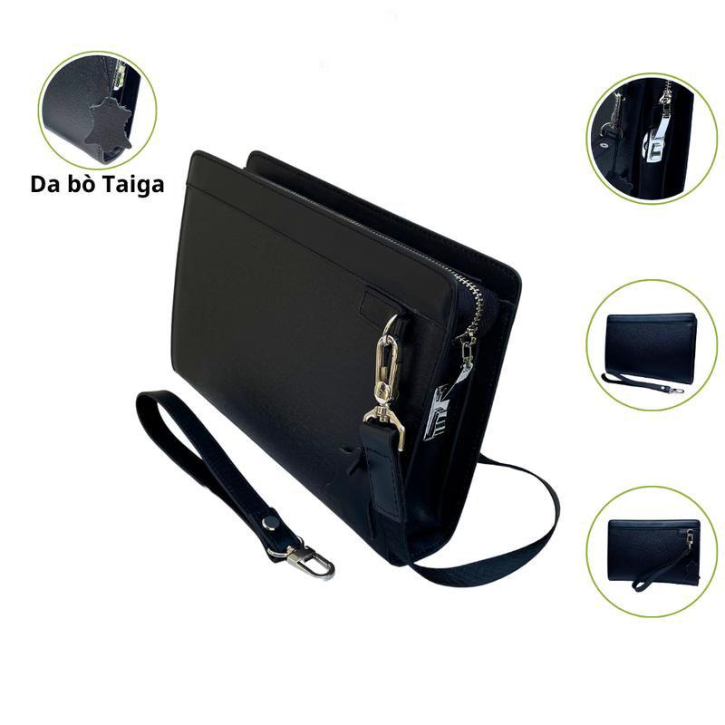 Ví Clutch Cầm Tay Cao Cấp Sang Trọng Kẹp Nách Khoá Số Bảo Mật Chất Liệu Da Bò Tặng Quai Dây Tay Cầm Kem Nam 25x18x5cm Đen Nâu Xanh Navy