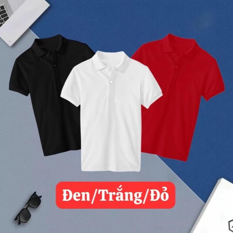 COMBO 3 Áo ĐEN/TRẮNG/ĐỎ - Áo Polo Nam Trơn Có Cổ Bẻ Basic Vải Thun Cá Sấu Cao Cấp HABILL -  Ngắn Tay Top Menswear Shirt Nhung  Kem Kate 0