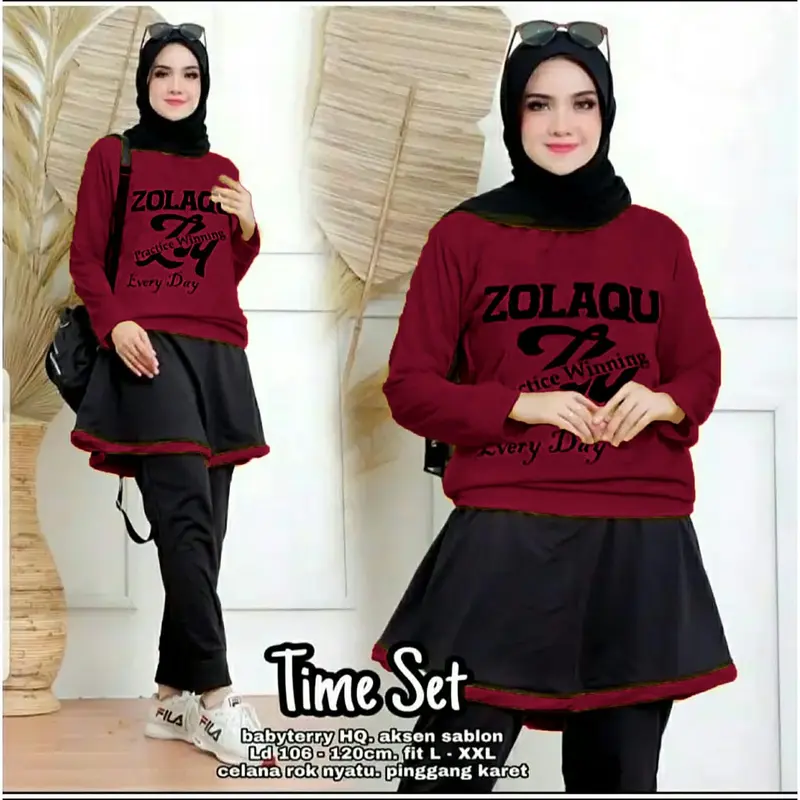 SETCEL JUMBO TIME Gowes ZLQ | Baju Serba Setelan Pakaian Olahraga Wanita Muslim Rekomendasi Outfit Atasan Celana Panjang Polos Dewasa Kaos 4