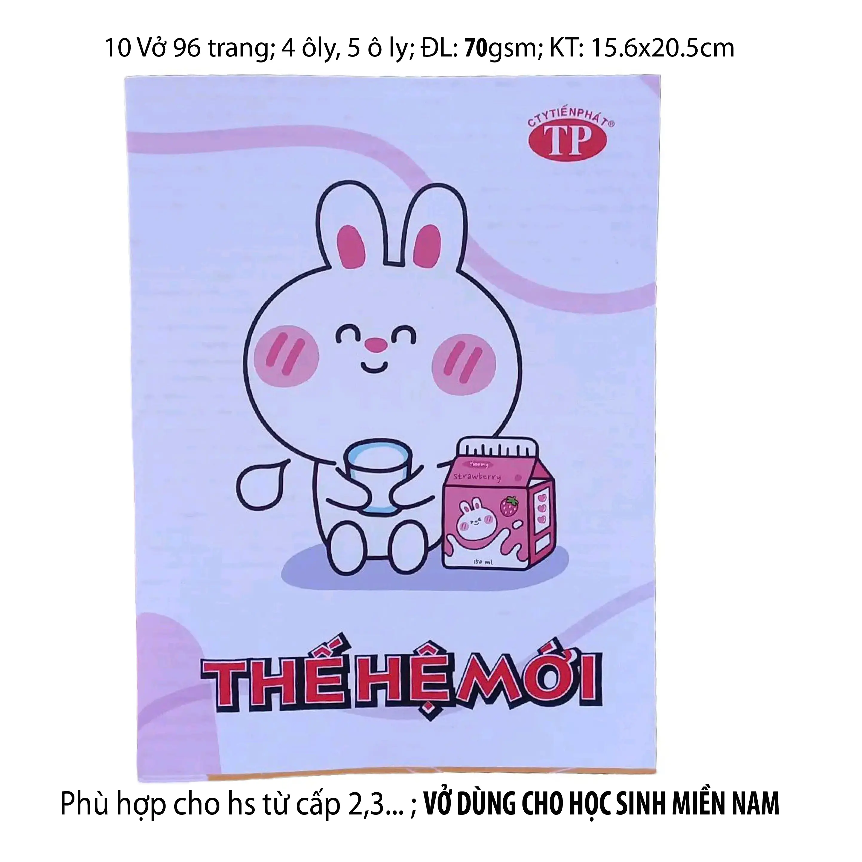 10 Vở trắng 96 trang. Thế Hệ Mới (4 ô ly, 5 ô ly) CTY TIẾN PHÁT. kích thước 15.6 x 20.5 cm. Tặng kèm bìa bao, nhãn. DÙNG CHO HS CẤP 2,3... VỞ CHO HS MIỀN NAM
