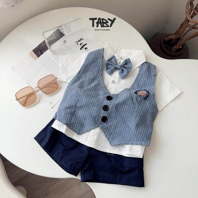 [TABY] Set gile nơ công tử đi tiệc thôi nôi cho bé 5-15kg TB675 đồ  vest trai Sandal bộ
