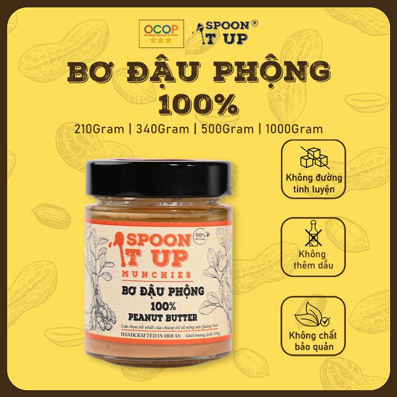 Bơ Đậu Phộng 100% Nguyên Chất, Tự Nhiên, Không Đường, Không Dầu, Thuần Chay Tốt Cho Sức Khỏe - Spoon It Up