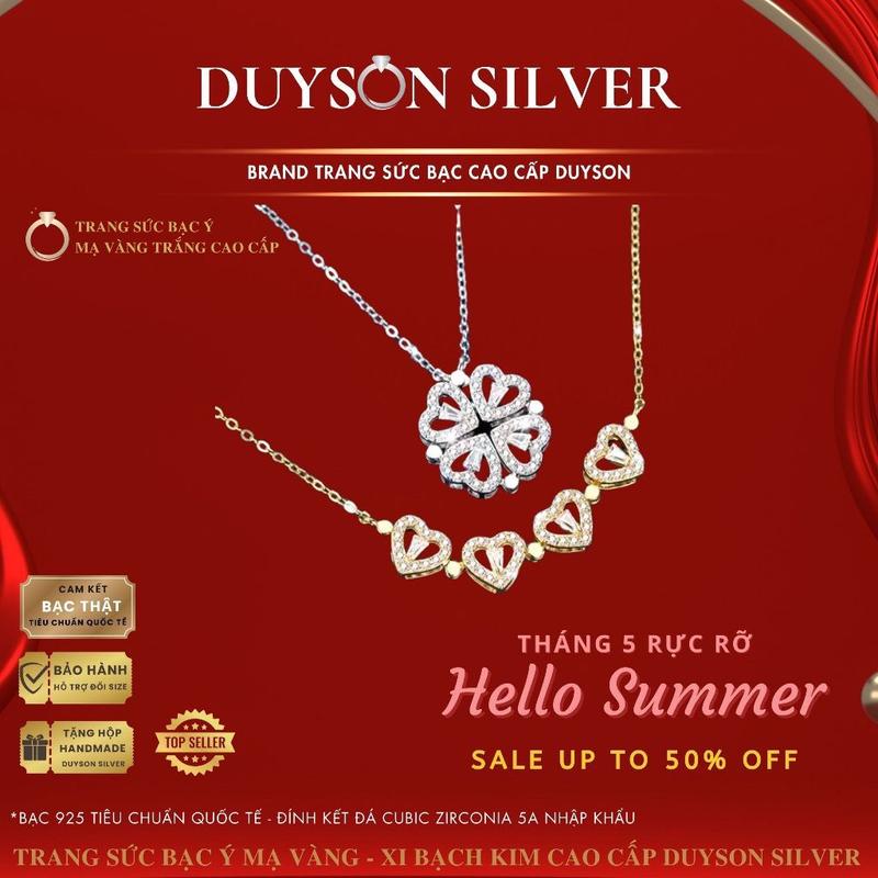 Dây chuyền bạc Ý 925 cỏ 4 lá đính nam châm DUYSON SILVER vòng cổ nữ Mạ vàng trắng cao cấp sang trọng DCXK30