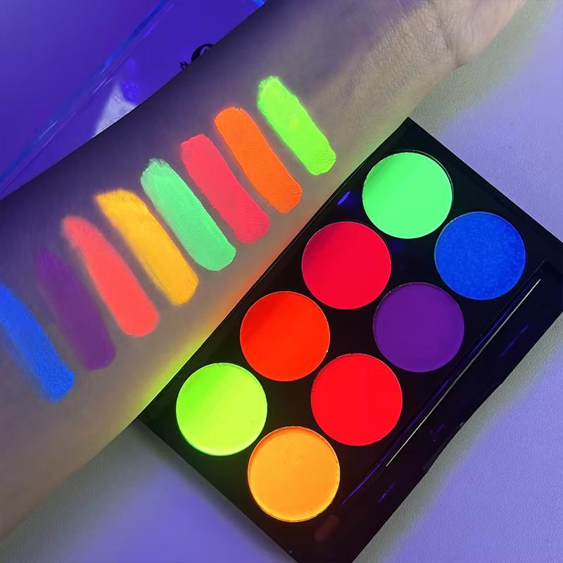 8 Color Glow in the Dark Face & Body Paint Palette, Neon Fluorescent Face Paint Palette, Face Body Paint Palette, Halloween Party Supplies 3