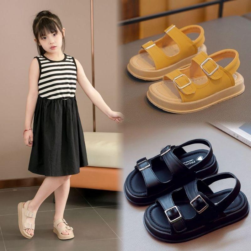  Dép sandal đi học cho bé gái 3 tuổi-12 tuổi Dép xăng đan quai hậu bé gái 2 khuy dán đế bánh mì êm chân chống trượt phong cách Hàn Quốc xinh xắn 