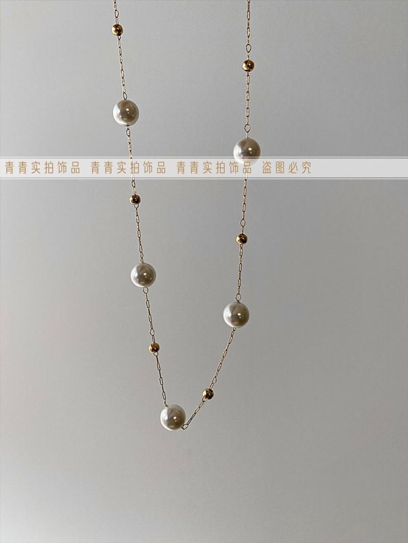 Product Introduction of 2024 [Titanium Steel Does Not Fade] Strong Light Feeling Starry Sky Shell Pearls Transfer round Beads Doudou Interval Besties Necklace Gift 11