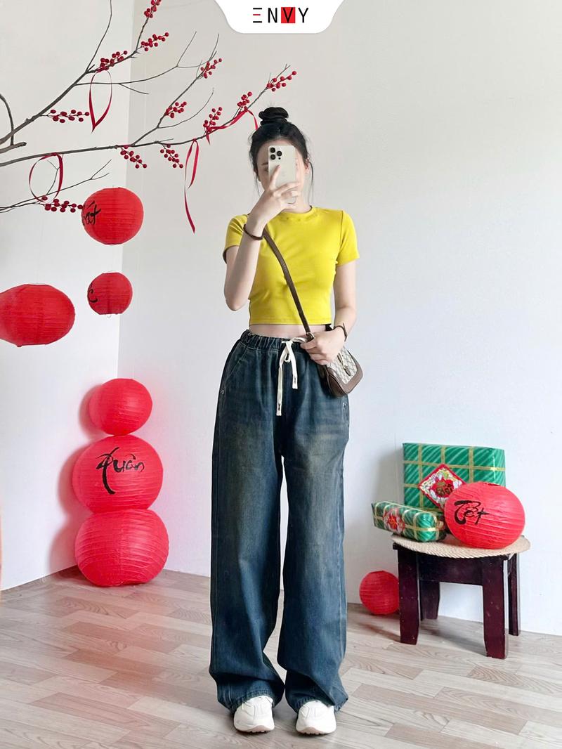 Product Introduction of Quần Jean Lưng Thun Nữ Dáng Dài Ống Rộng (trên 100cm) ENVY J156 13