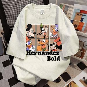 [HP-200g] Official Shop 100% Cotton Round Neck Breathable Mickey Mouse Printed T-Shirt Comfortable Women's Tops Sweat Absorbent Short Sleeve