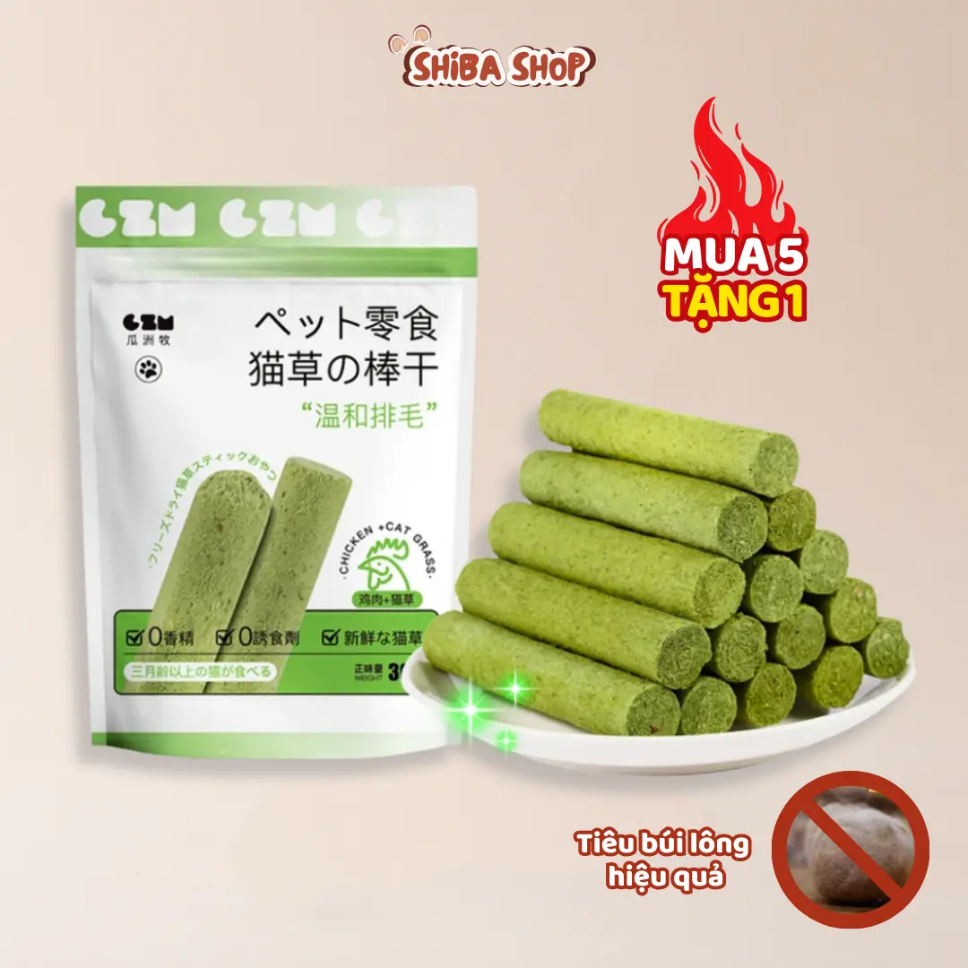 Mua 5 gói tặng 1 gói - Que Cỏ Mèo, Thanh Cỏ Mèo Vị Gà, Catnip Cho Mèo Làm Sạch Răng và Tiêu Búi Lông gói 6 Thanh 30g- Shiba Shop