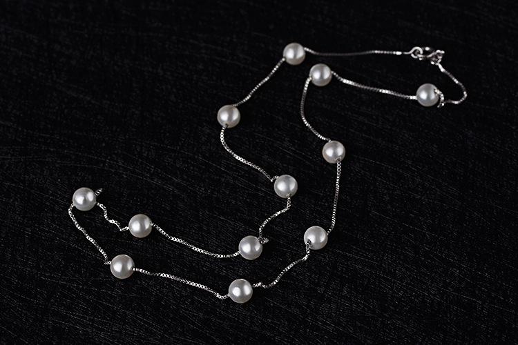 Product Introduction of 925 Sterling Silver Jewelry Japan and South Korea Short Pearl Sweater Necklace Women Fashion Simple and Versatile 4