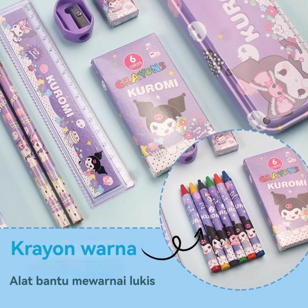 Set Alat Tulis Sanrio 7 in 1: Kotak Pensil, Penghapus & Perlengkapan Lucu Karakter Kuromi, My Melody, Cinnamoroll untuk Anak - Peralatan Sekolah, Stationery Collection, Back to School, Gift Idea
