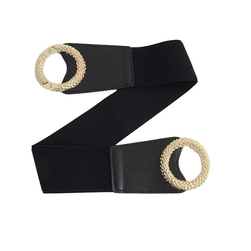 Product Introduction of New Women's Belt Double Ring Decoration Cinched Waist Slim-Fit Elastic Waist Seal with Skirt Coat 16