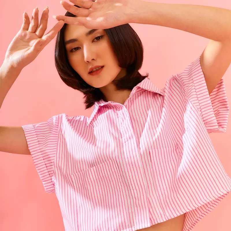 [Qlassuale] Kemeja Boxy Stripe Garis Cewek Basic Baggy Shirts All Size 1