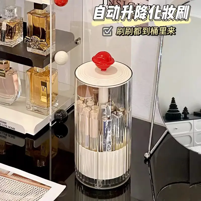 Hộp Đựng Cọ Trang Điểm, Nâng Và Tự Động, Ốp Kết Cấu Cao Cấp Chống Bụi, Hộp Đựng Mỹ Phẩm, Để Bàn, Có Nắp, Ống Đựng, Thích Hợp Cho Cọ Bấm