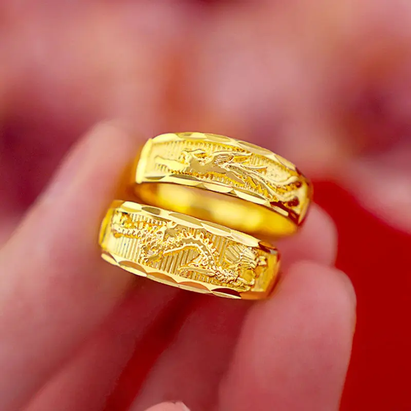 24K Gold-plated Ring, Women's Imitation Gold Ring, Open Couple Ring Jewelry, Men's Ring
