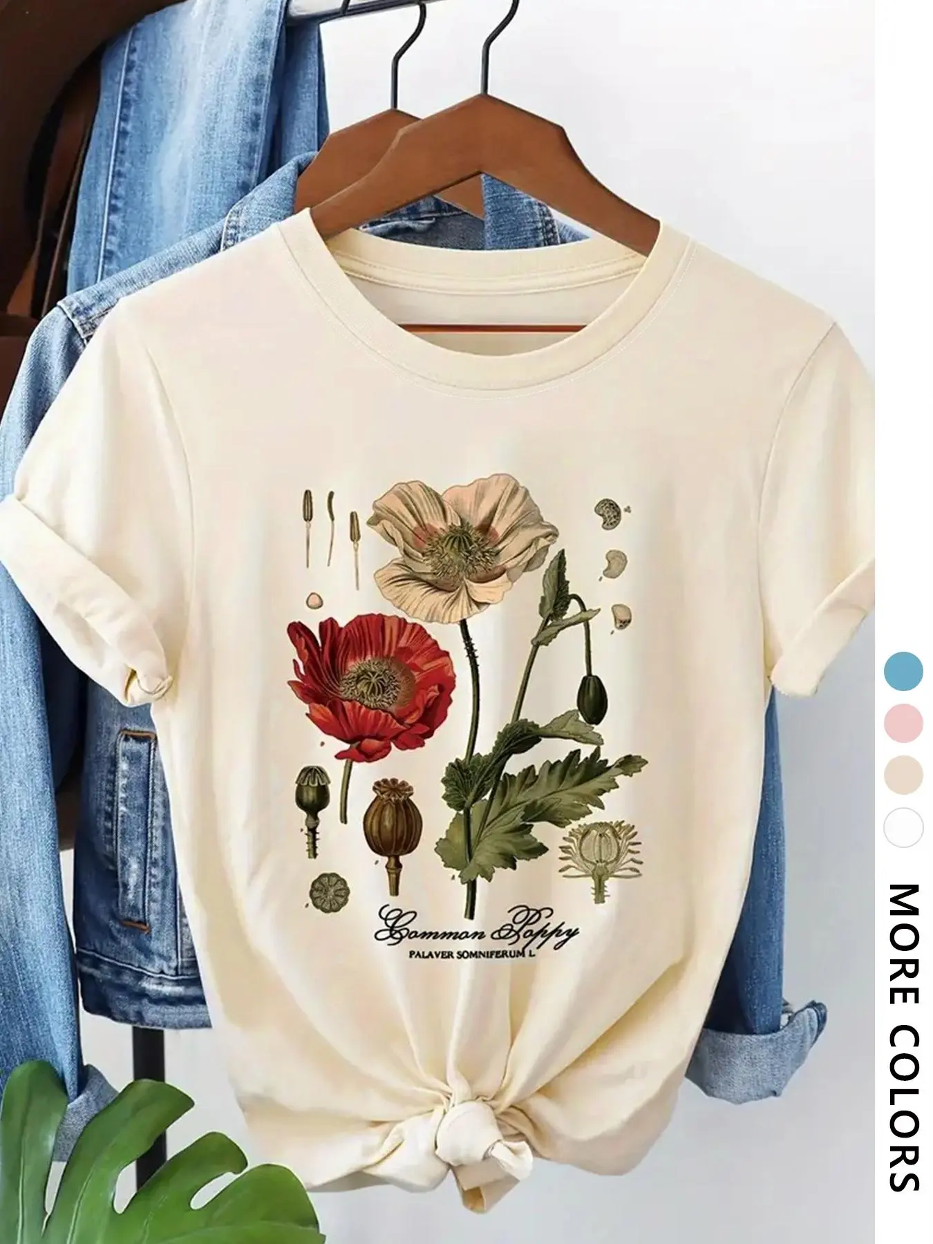 Women's Floral Print Round Neck Tee, Vintage Trendy Casual Short Sleeve T-shirt for Daily Wear, Ladies All Seasons Outfit