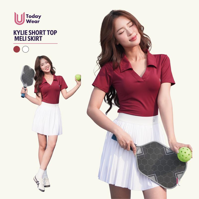 Set bộ đồ thể thao nữ Áo Kylie short đỏ mix Chân váy Meli skirt trắng Today U Wear Sport