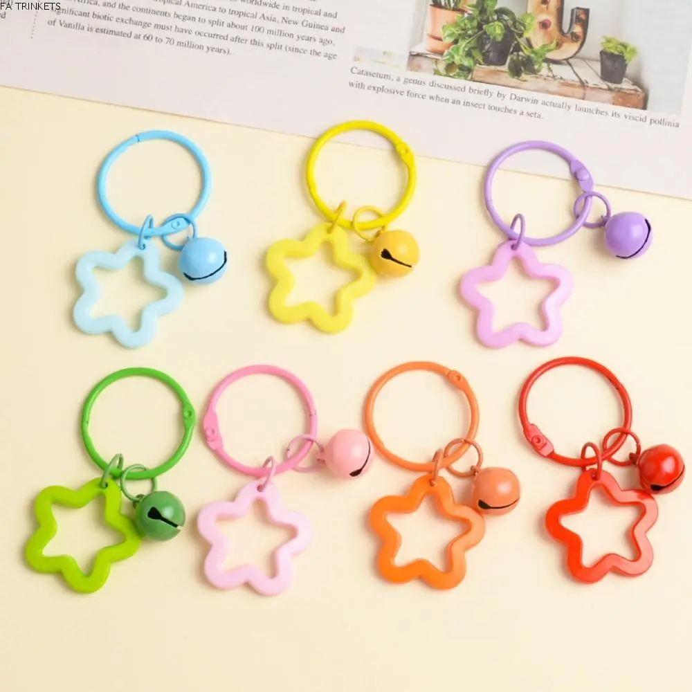 FA TRINKETS Cute Metal Keyrings Cute Five-pointed Star Pendant Open Ring Buckle Colorful Resin Five-pointed Star Bell Pendant Colored Keychain Keyring Elegant Macarone Bag Keyring Decoration
