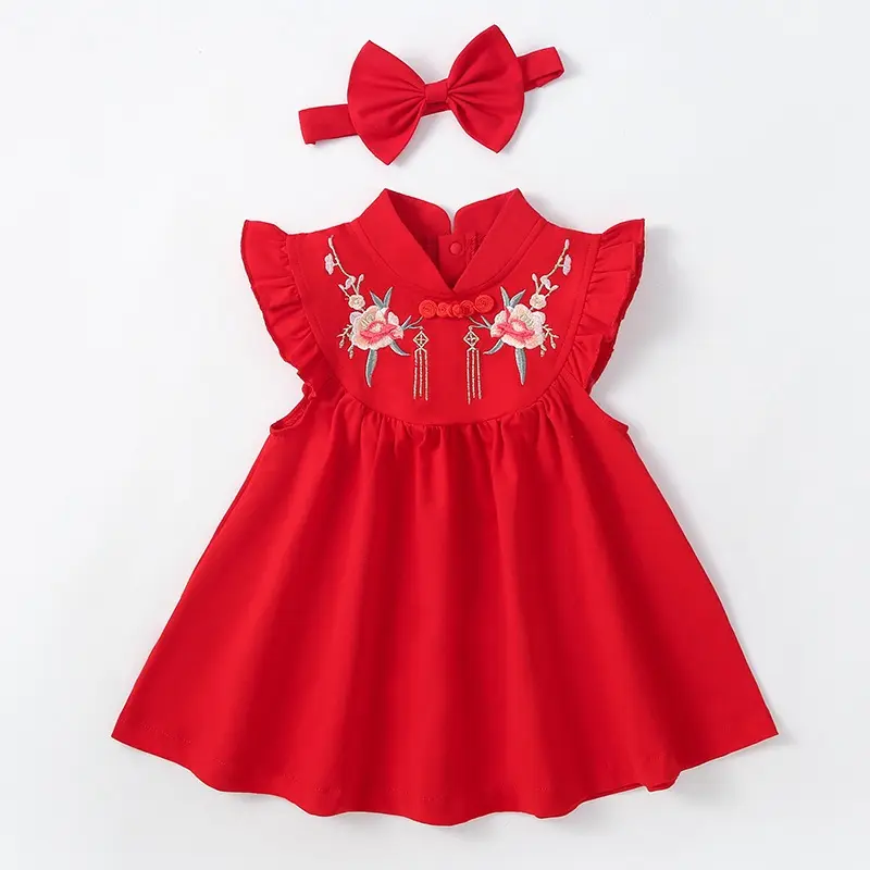 strapless open back dress Red Floral Hand Smocked Dresses for Baby Girls Bishop