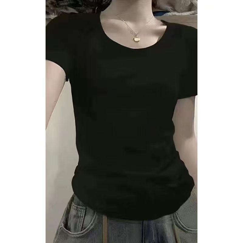 Áo Thun Phong Cách Mỹ, Chất Liệu Cotton Nguyên Chất, Cổ Chữ V, Vai Thường, ngắn Tay, Dành Cho Nữ, Hàng Mới Về Mùa Hè 2025, Áo Cơ Sở Xếp Lớp Cơ Bản, Phong Cách Preppy, Áo 5