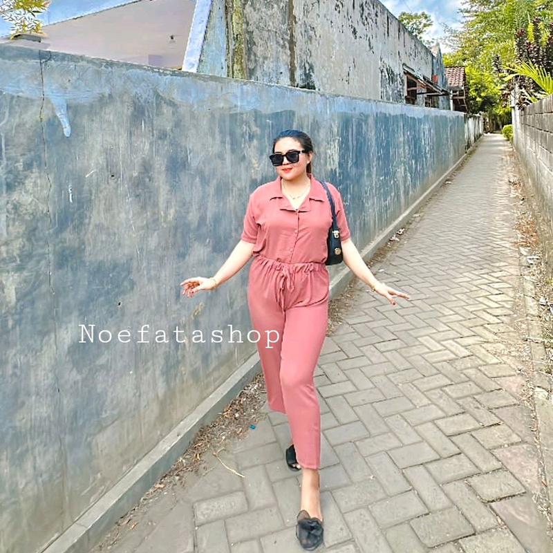ONESET Cringkle Pendek ANDIN Setelan Wanita Kancing KRAH V Celana Panjang Crinkle Airflow Crinkle Airflow 6