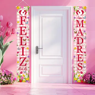 Happy Mother's Day Banner - Pink Carnation Photo Backdrop, 70x45 Inches