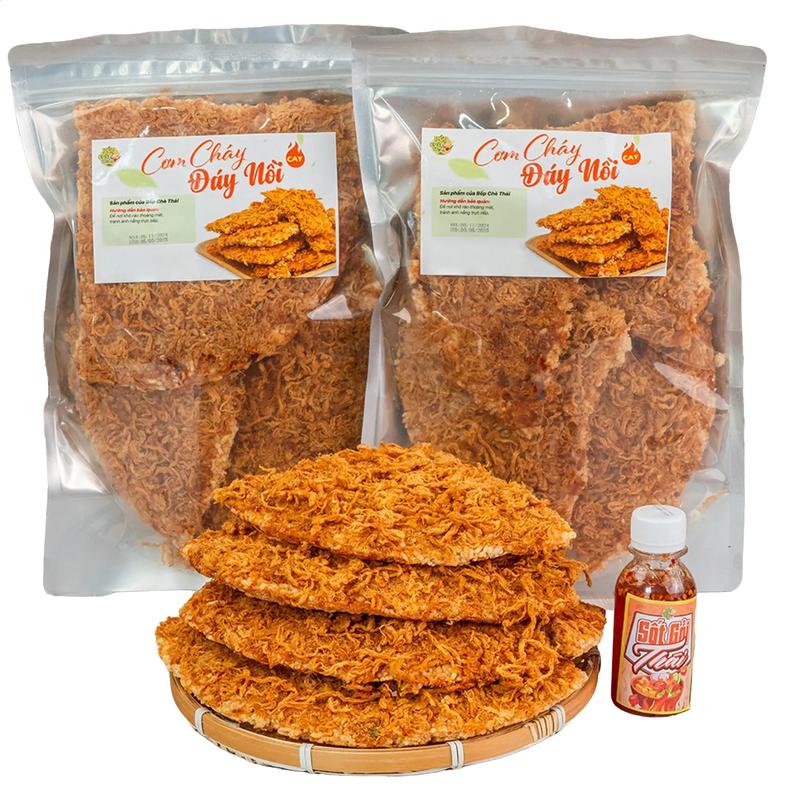 Combo 2 túi 500g Cơm cháy đáy nồi chà bông 2 túi x 500g + kèm sốt chấm gỏi thái 120ml - bếp chè thái Snack Food Ăn Vặt