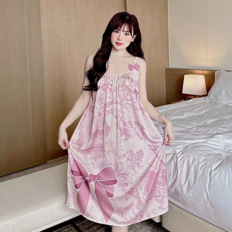 ĐẦM NGỦ LỤA LATIN ĐÍNH NƠ 2 DÂY DỄ THƯƠNG DÁNG DÀI Women Dress 5