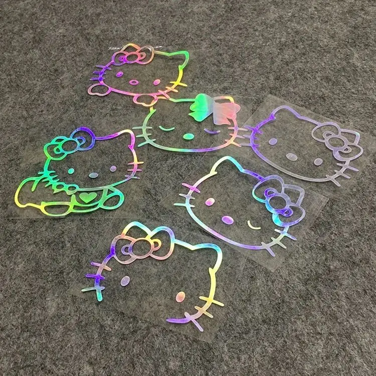 Hình dán chống va đập Hello Kitty, Bộ sưu tập mới cho năm 2025, Laser 7 màu phản chiếu, Hình dán ô tô KT Hello Kitty, Hình dán chống va đập, Thích hợp cho giấy, Ô tô Điện và Đồ Trang Trí xe máy