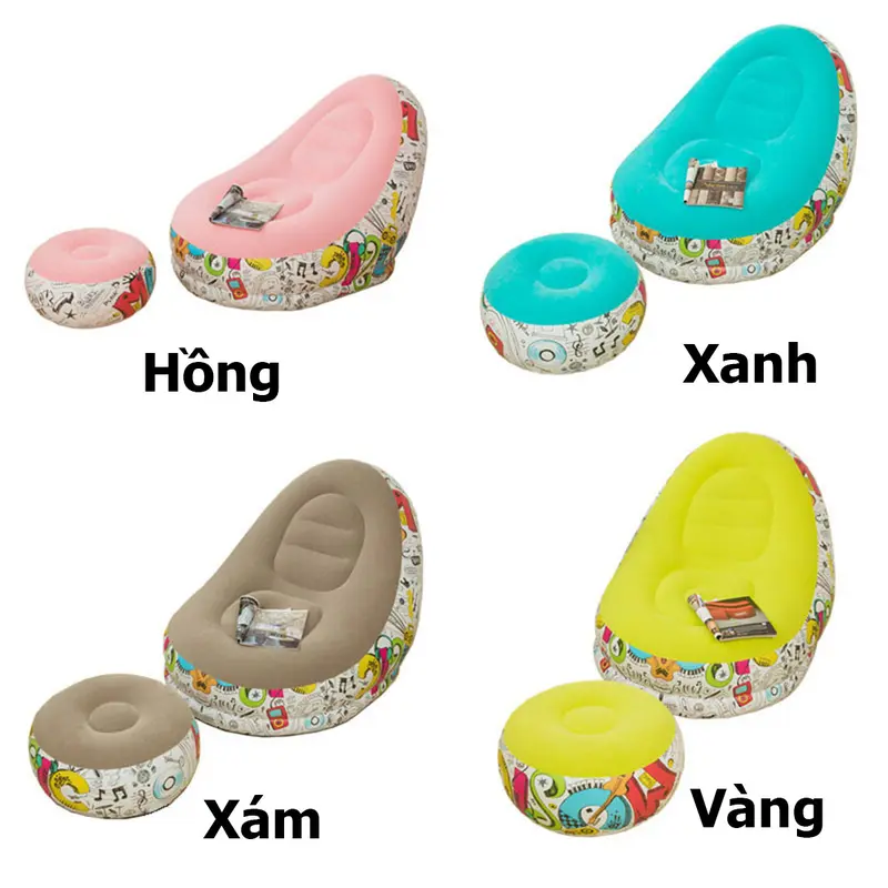 Đệm hơi, ghế hơi tựa lưng họa tiết Kèm bơm điện 2 chiều 1