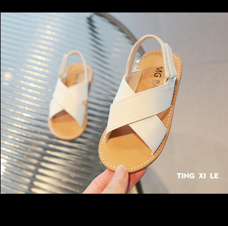 Product Introduction of Children's Sandals 2024 Summer New Fashion Versatile Baby Simple Soft Sole Boys and Girls Open Toe Cross Beach Shoes 17