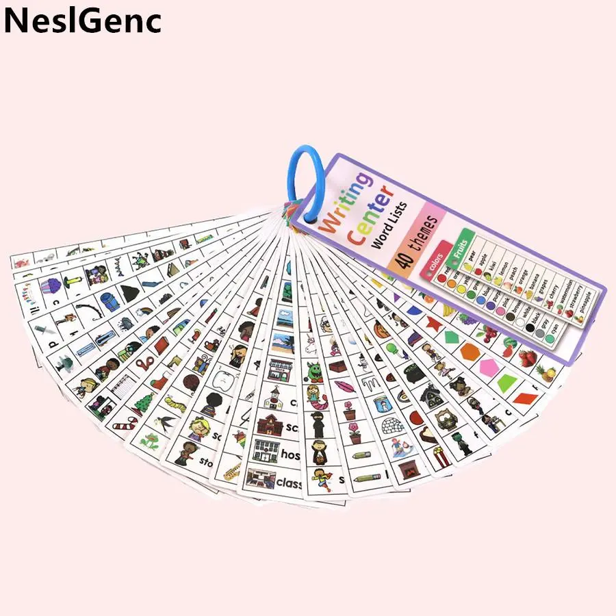 Colorful Vocabulary Flashcards, 1 Count 40 Themes Words Educational Leaning Toys, Suitable for Birthday & Festival Gifts