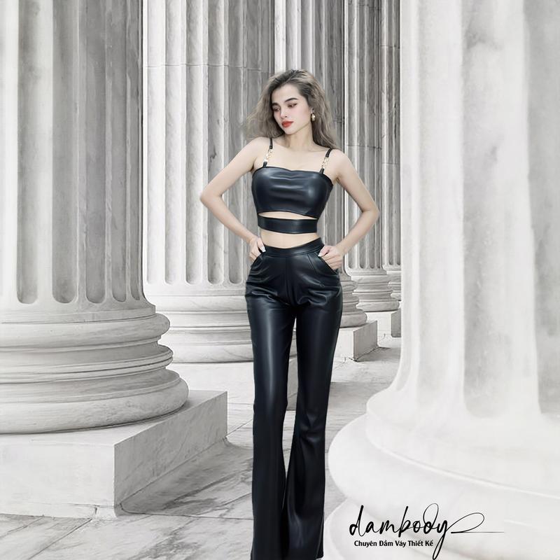 [dambody] SB-15 Full set bộ thời trang áo và quần da nữ dáng dài