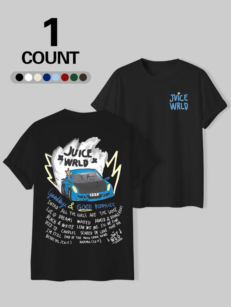 Product Introduction of Men's Regular Fit Cartoon Car Letter Print Round Neck Tee, Casual Short Sleeve Crew Neck T-shirt for Summer, Fashion Men's Top for Daily Wear 2