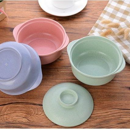 Chén bát bằng nhựa lúa mạch có nắp đậy dễ thương 4