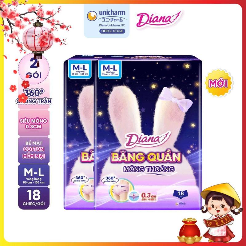MỚI RA MẮT COMBO 2 Diana Băng vệ sinh Băng quần Comfy Night Mỏng Thoáng size M-L gói 18 miếng