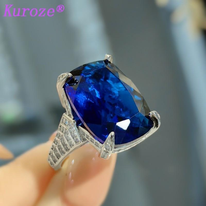 Kuroze new royal blue pigeon blood red pendant large carat fat square colored treasure earrings Paraiba ring green diamond suit women 6