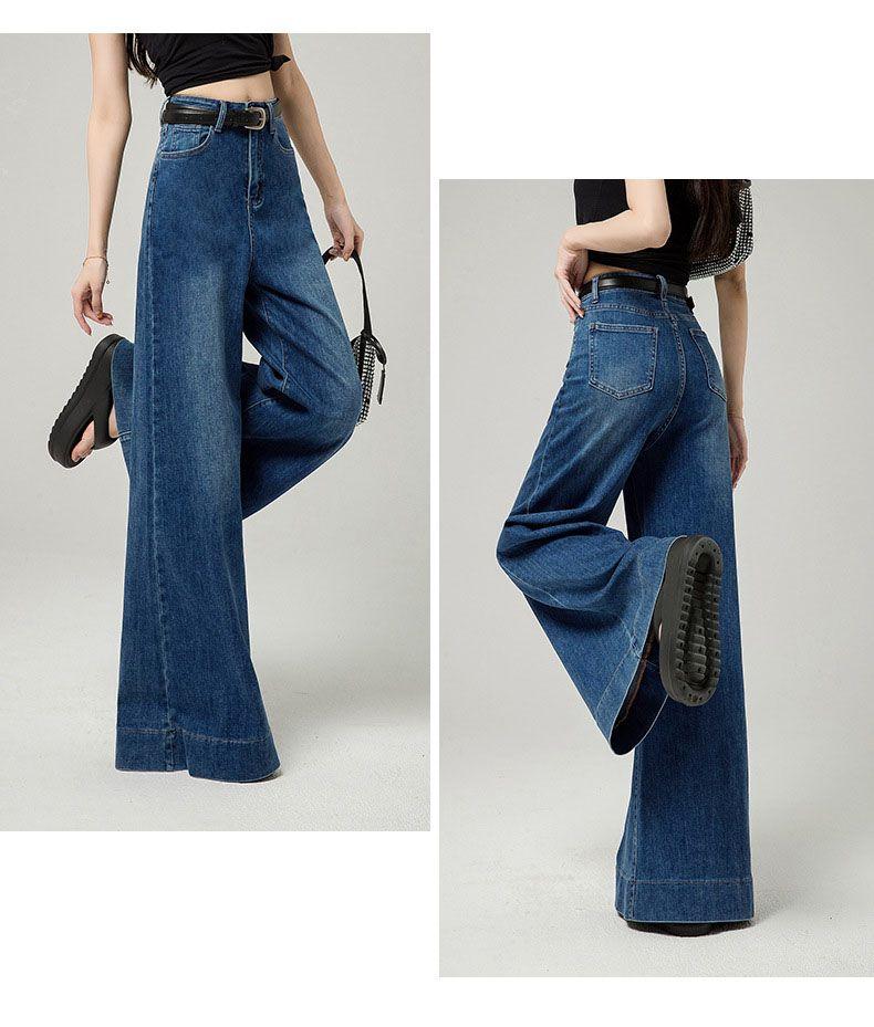 Product Introduction of Quần Jean Xanh Cổ Điển Co Giãn, Dáng Ôm Và Cao, Phong Cách Đi Lại, Hàng Mới Về Mùa Xuân, Quần Ống Rộng, Quần Sàn Xếp Nếp, Dành Cho Nữ 7
