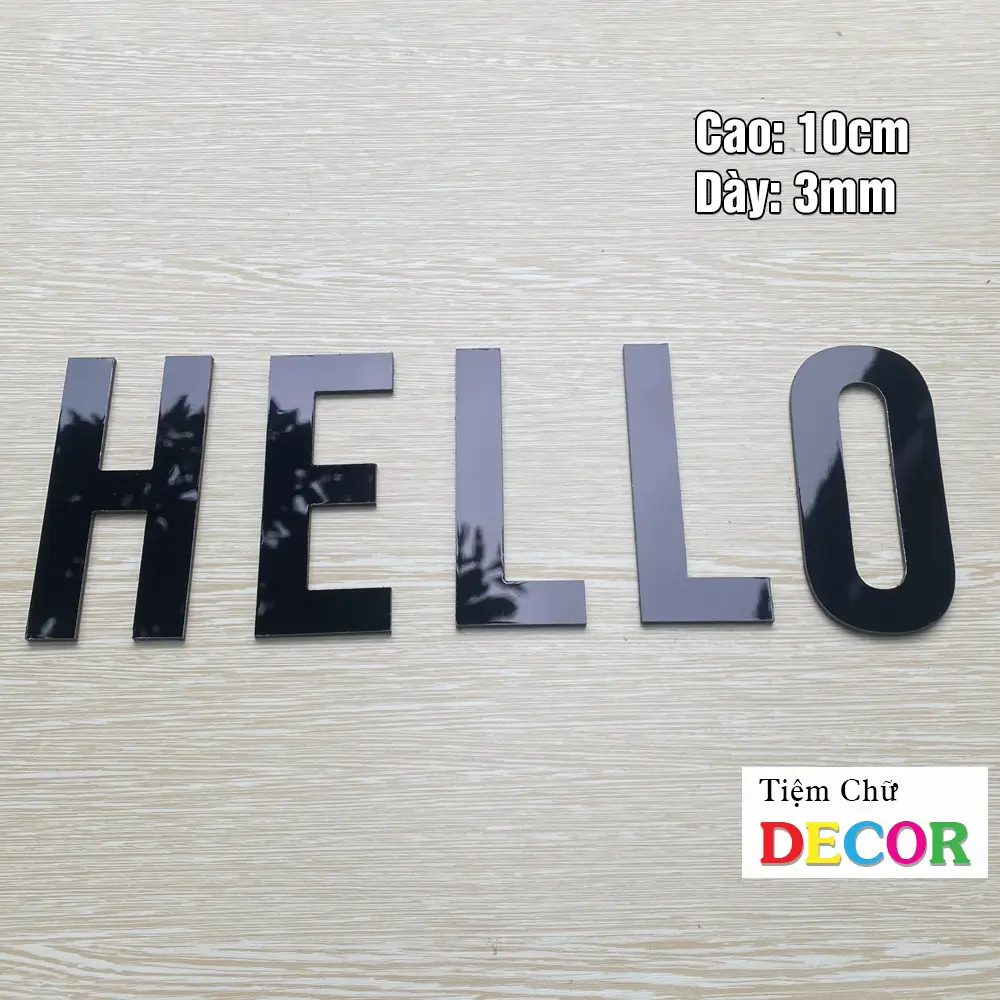 Chữ Alu Đen Bóng Gương 10cm dày 3mm T1 font In Hoacó chân trang trí dán tường - biển quảng cáo