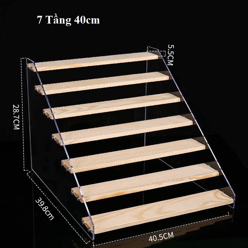 Kệ 7 Tầng 40cm gỗ kết hợp với mica trong suốt nhiều tầng để mô hình mỹ phẩm mini kệ để nước hoa khay đựng túi mù