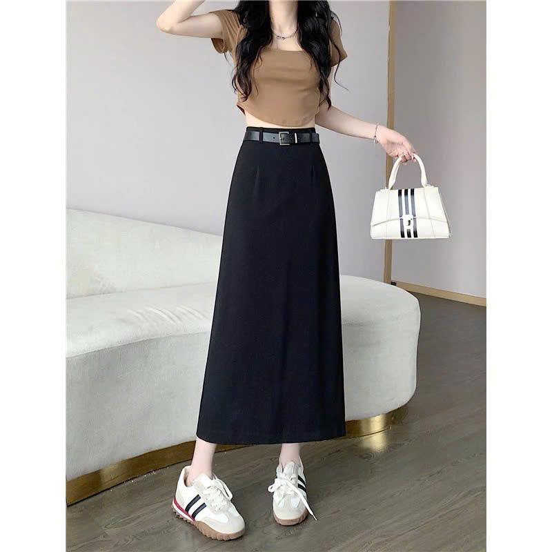 Chân váy suông A thanh lịch, trẻ trung dài ~75cm, có 1 túi ngang và khóa kéo sau - MS 555