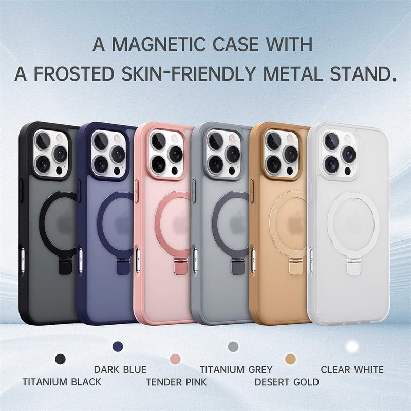 Product Introduction of Shockproof Magnetic Kickstand Matte Case For iPhone 16 15 14 Plus 13 12 Pro Max Case With Holder Stand Cover for Magsafe 8