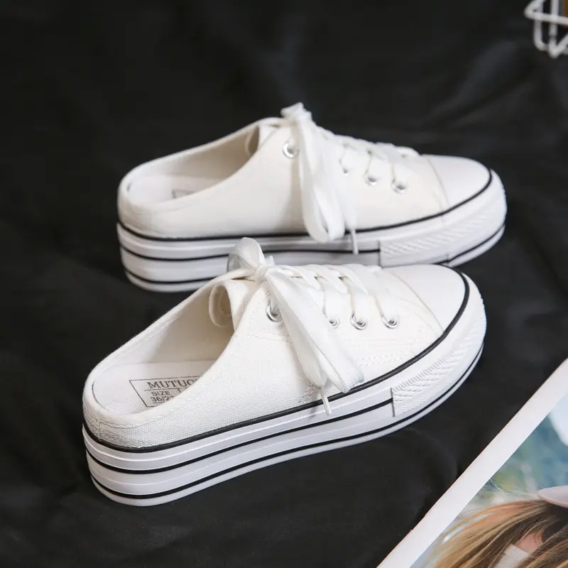New Platform Height Increasing Insole 5cm Canvas Shoes Women's Platform Rubber Shoes Student Half-Support Cloth Shoes