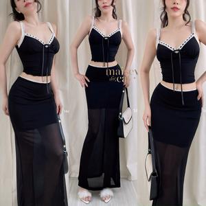 [MAISEY 1446] SET ÁO VÀ CHÂN VÁY MAXI CHẤT LƯỚI SIÊU CUỐN HÚT