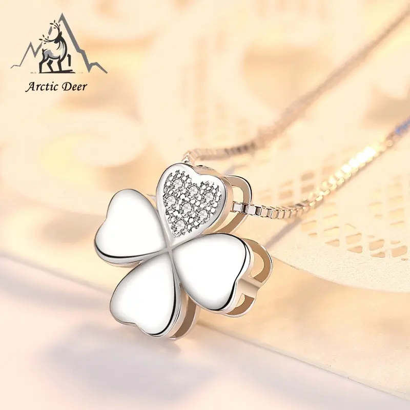 Four leaf clover-kalung perak asli Unique personality s999 Original Arctic Deer 0